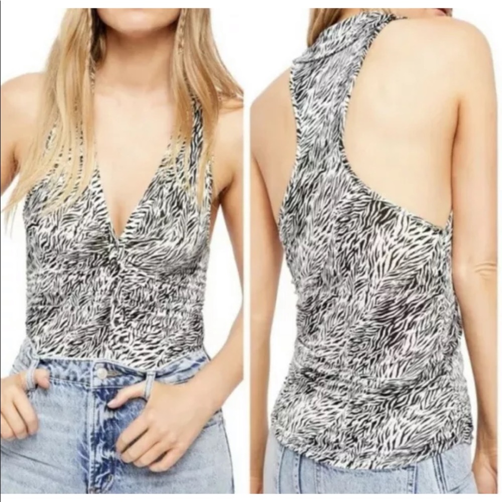 FREE PEOPLE COCO ZEBRA PRINT RACERBACK TANK TOP
